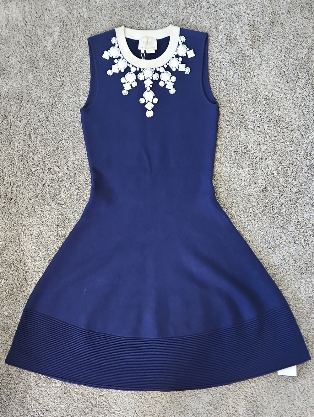 Nwt kate spade Navy Fit-and-Flare Dress with White Embellished S